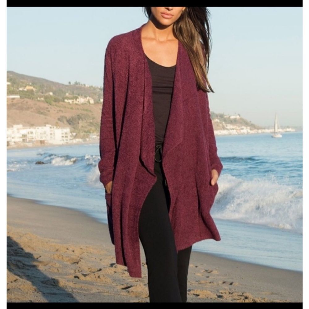 BAREFOOT DREAMS Cozy Chic Lite Island Wrap Style Cardigan Burgundy XXS/XS
